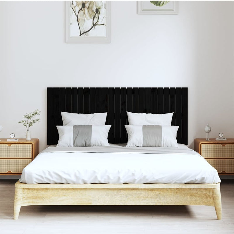 vidaXL fekete tömör fenyőfa fali fejtámla 147 x 3 x 60 cm