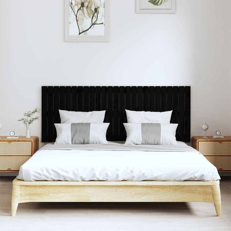 vidaXL fekete tömör fenyőfa fali fejtámla 159,5 x 3 x 60 cm