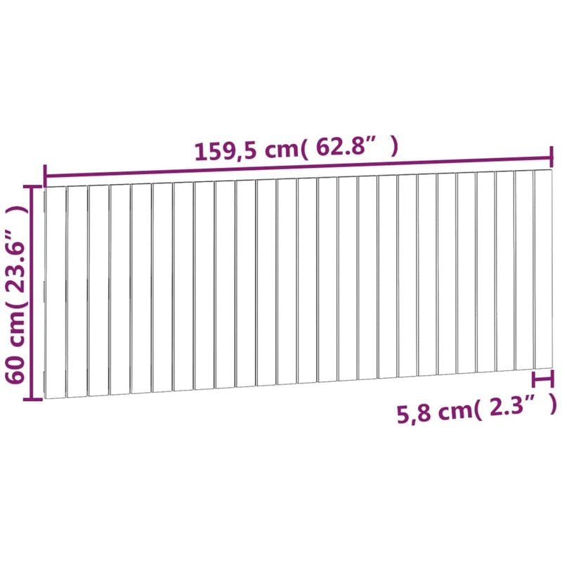 vidaXL fekete tömör fenyőfa fali fejtámla 159,5 x 3 x 60 cm