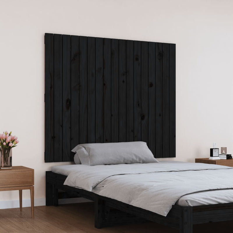 vidaXL fekete tömör fenyőfa fali fejtámla 108x3x90 cm