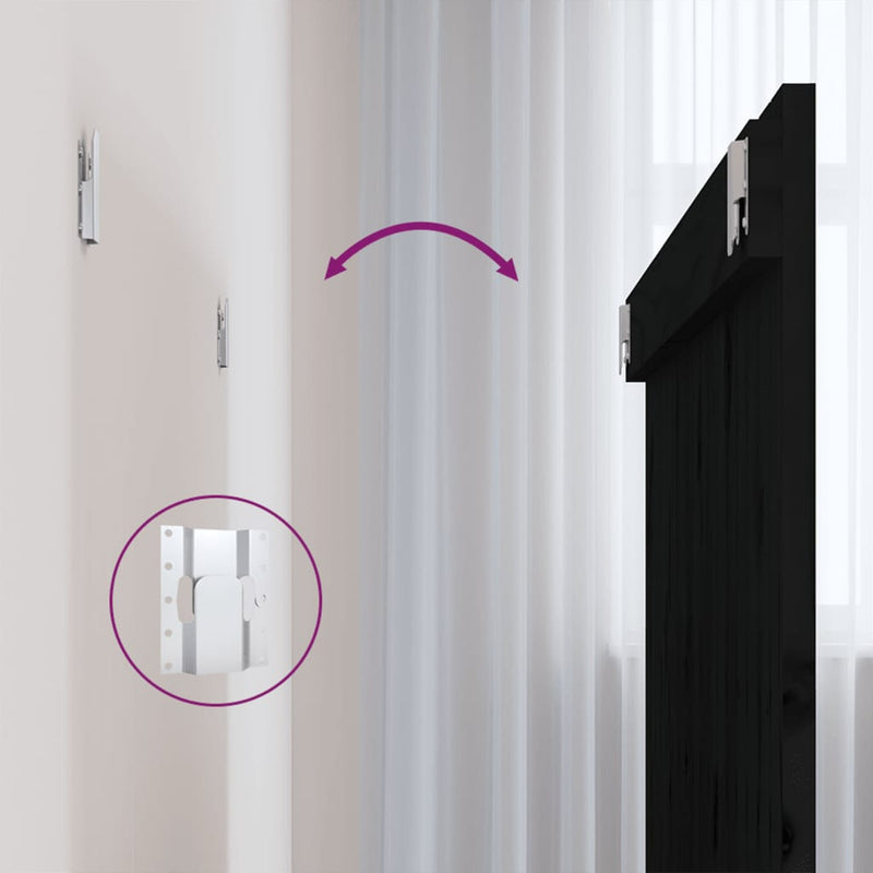 vidaXL fekete tömör fenyőfa fali fejtámla 108x3x90 cm