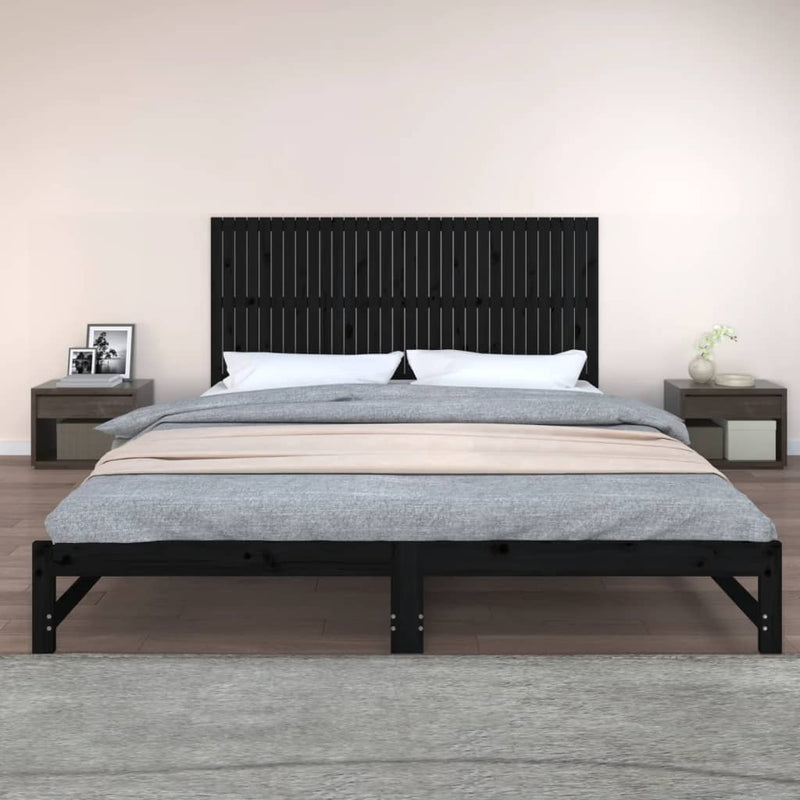 vidaXL fekete tömör fenyőfa fali fejtámla 204x3x90 cm