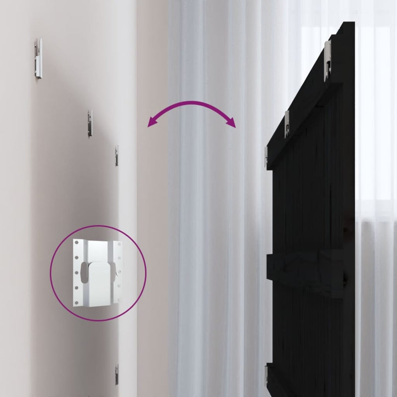 vidaXL fekete tömör fenyőfa fali fejtámla 204x3x90 cm