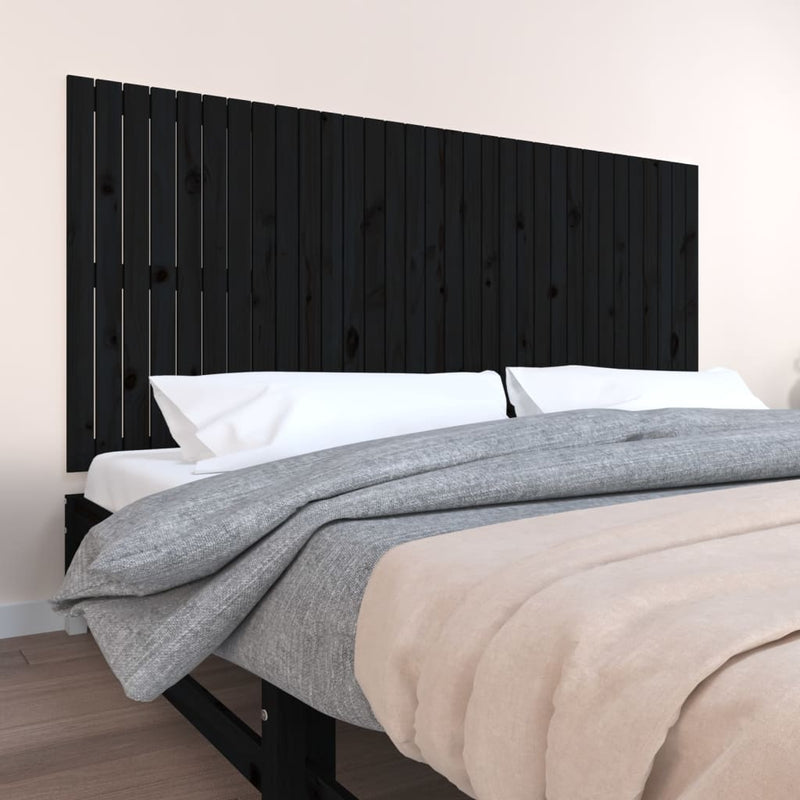 vidaXL fekete tömör fenyőfa fali fejtámla 204x3x90 cm