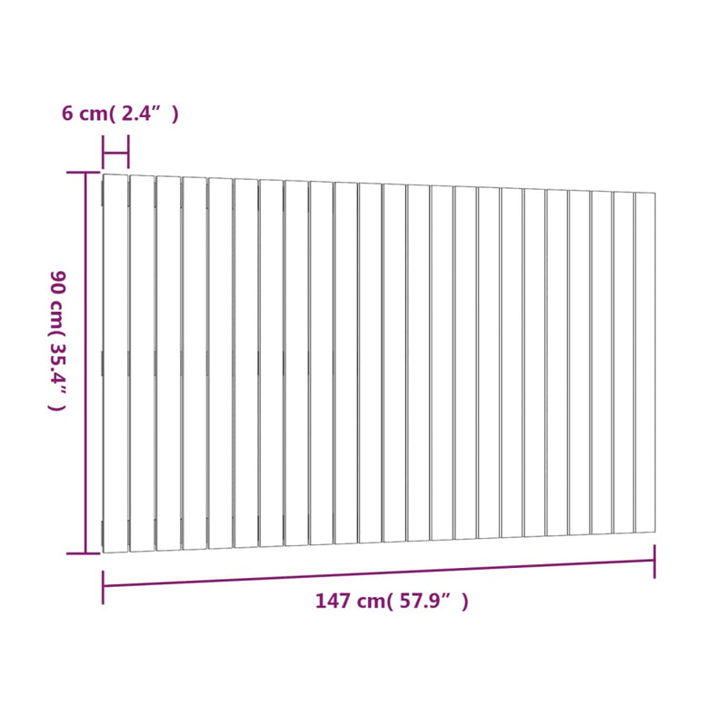 vidaXL fekete tömör fenyőfa fali fejtámla 147 x 3 x 90 cm