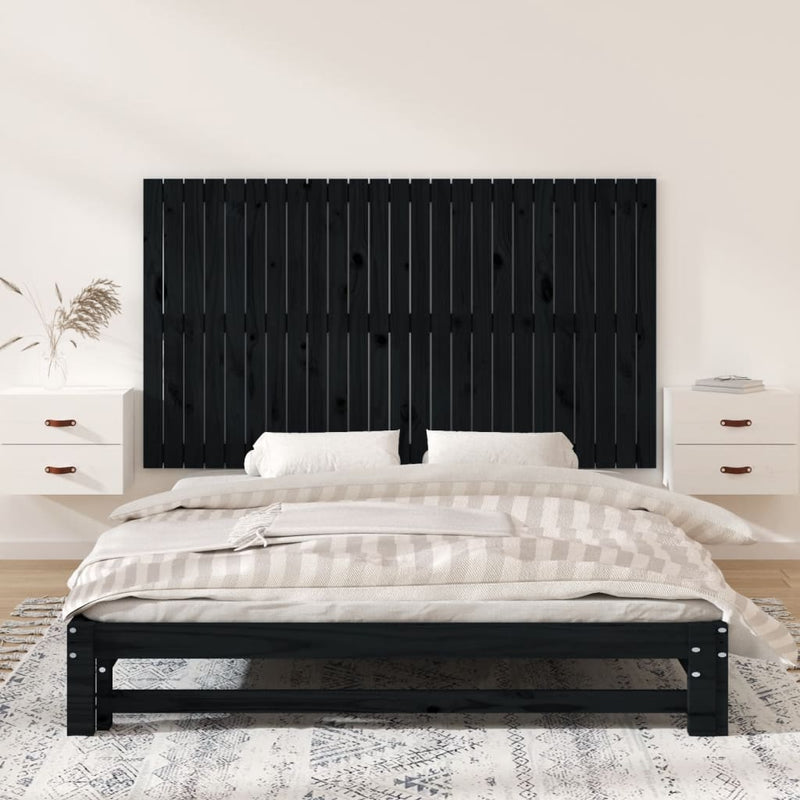 vidaXL fekete tömör fenyőfa fali fejtámla 159,5x3x90 cm
