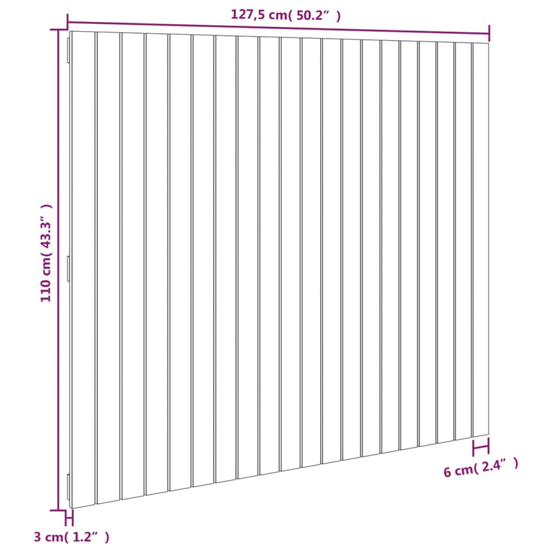 vidaXL fehér tömör fenyőfa fali fejtámla 127,5x3x110 cm
