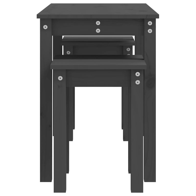 vidaXL 3 db szürke tömör fenyőfa rakásolható asztal