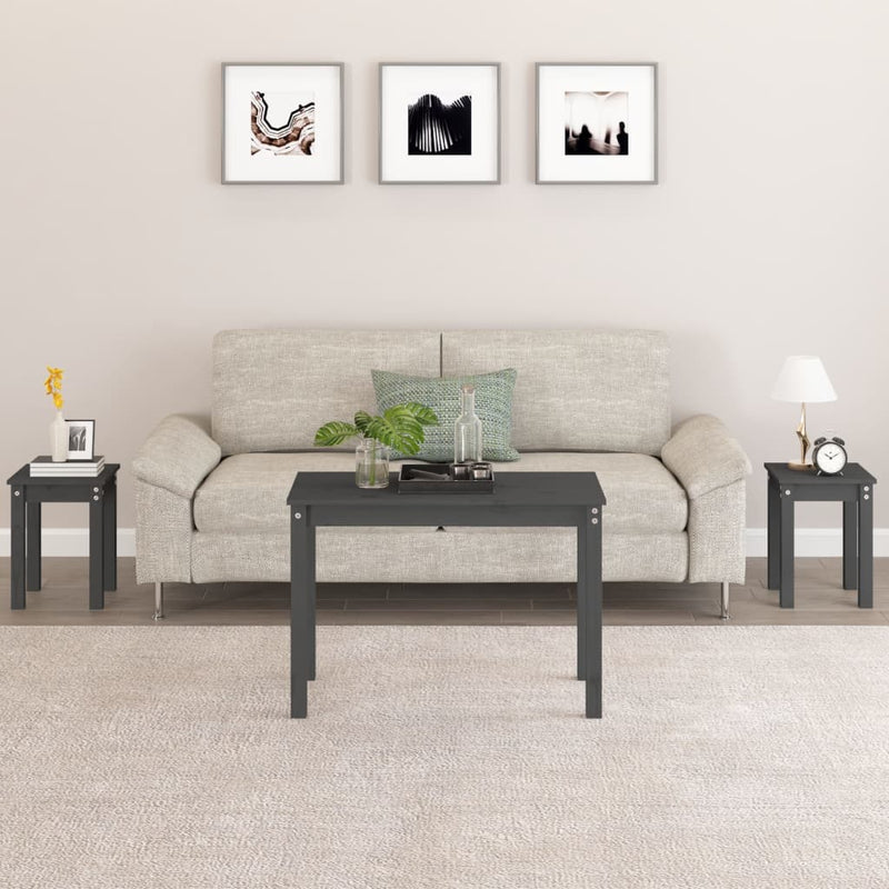 vidaXL 3 db szürke tömör fenyőfa rakásolható asztal