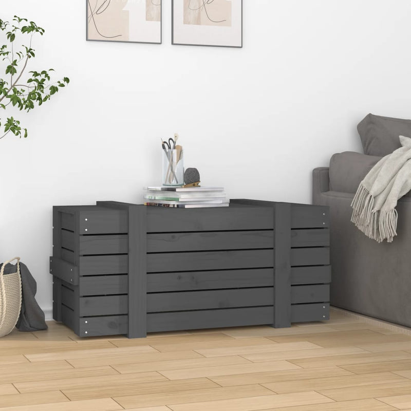 vidaXL szürke tömör fenyőfa tárolóláda 91 x 40,5 x 42 cm