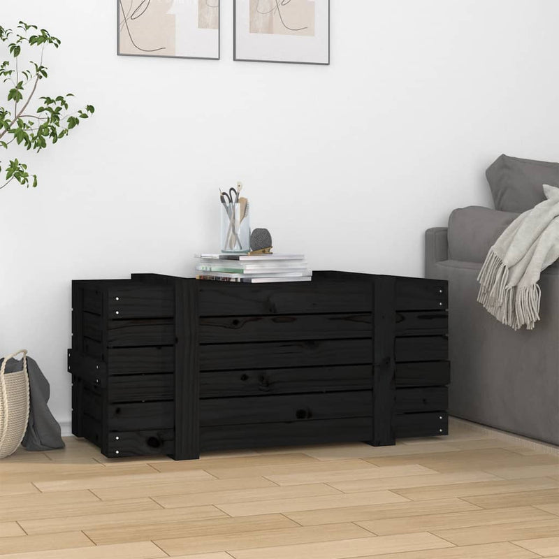 vidaXL fekete tömör fenyőfa tárolóláda 91 x 40,5 x 42 cm
