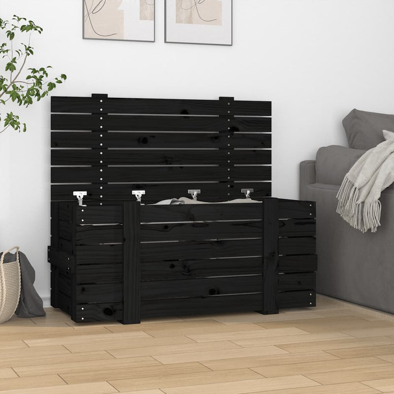 vidaXL fekete tömör fenyőfa tárolóláda 91 x 40,5 x 42 cm