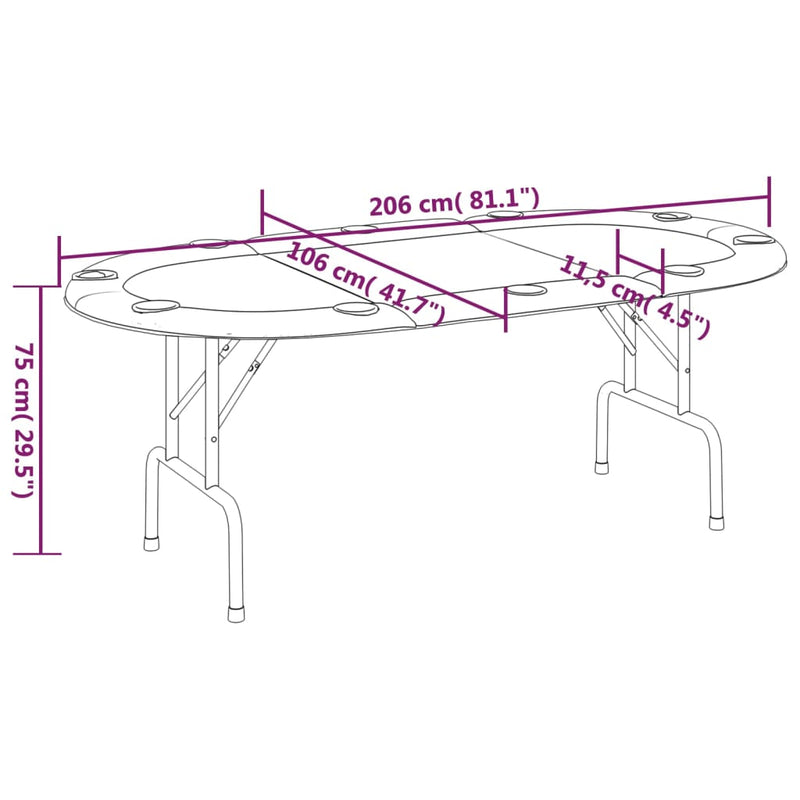 vidaXL zöld összecsukható pókerasztal 10 játékosnak 207 x 106 x 76 cm