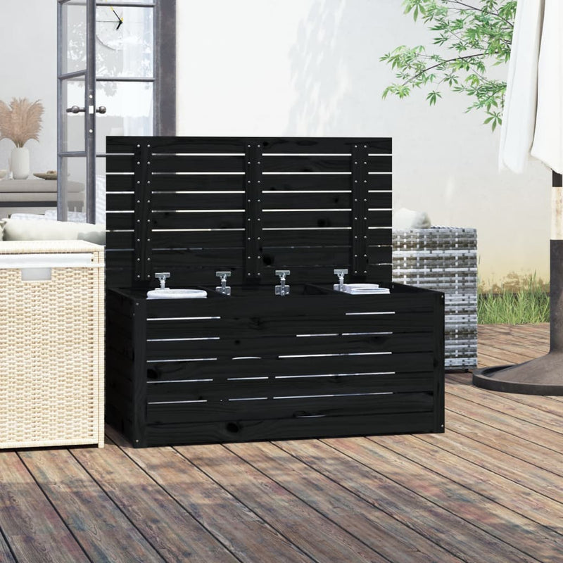 vidaXL fekete tömör fenyőfa kerti láda 101 x 50,5 x 46,5 cm