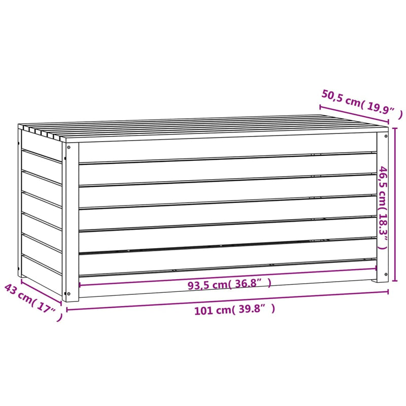 vidaXL fekete tömör fenyőfa kerti láda 101 x 50,5 x 46,5 cm
