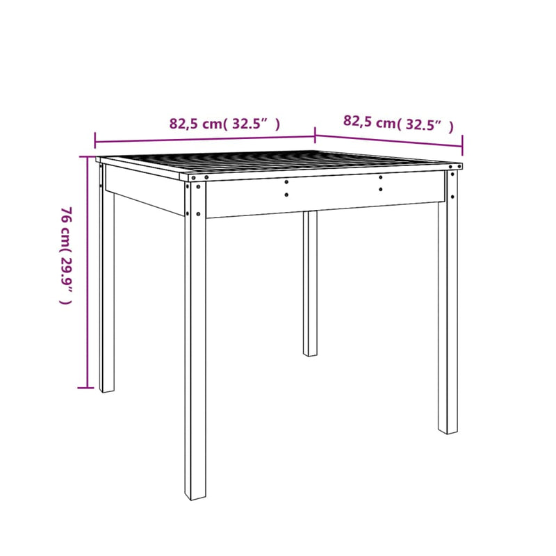 vidaXL mézbarna tömör fenyőfa kerti asztal 82,5 x 82,5 x 76 cm