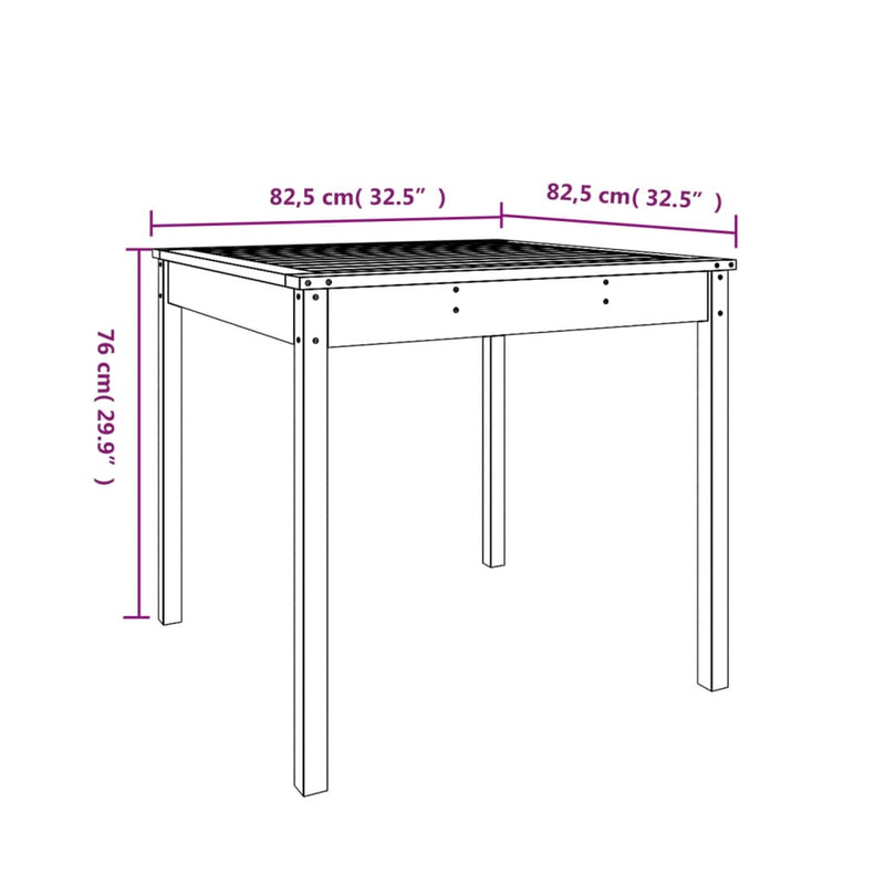 vidaXL fekete tömör fenyőfa kerti asztal 82,5 x 82,5 x 76 cm