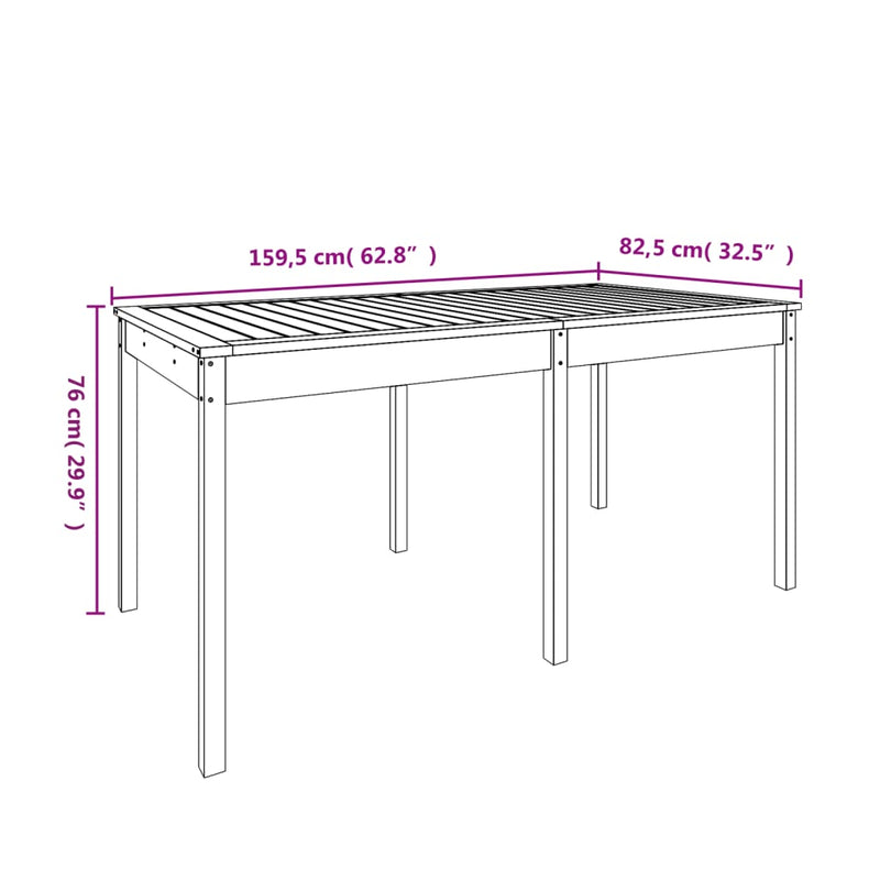 vidaXL tömör duglászfenyő kerti asztal 159,5 x 82,5 x 76 cm