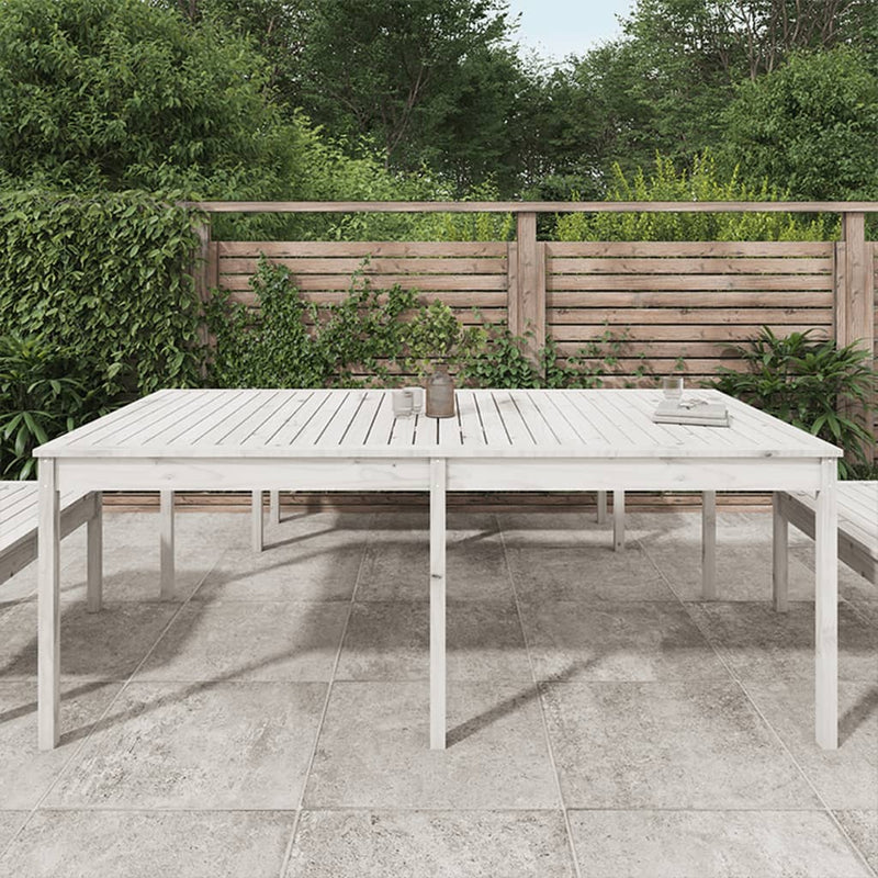 vidaXL fehér tömör fenyőfa kerti asztal 203,5 x 100 x 76 cm