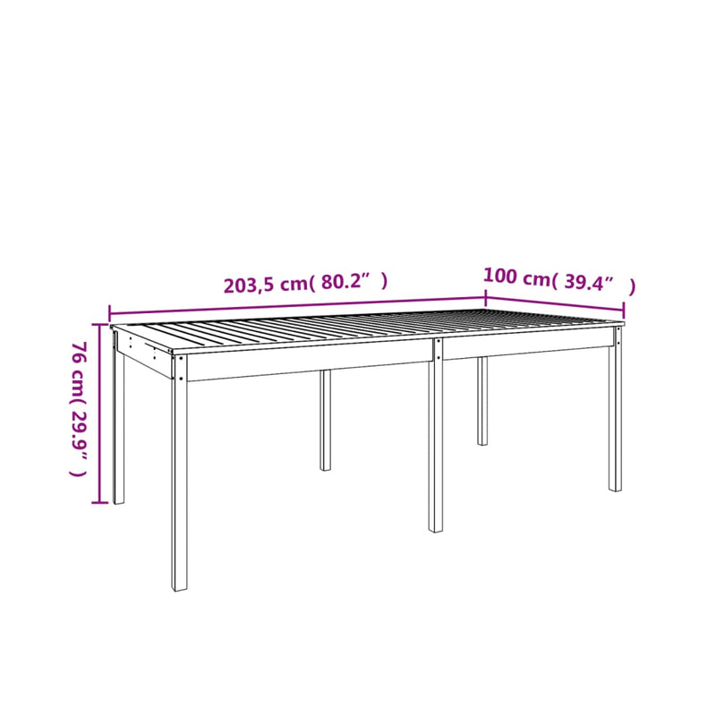 vidaXL mézbarna tömör fenyőfa kerti asztal 203,5 x 100 x 76 cm