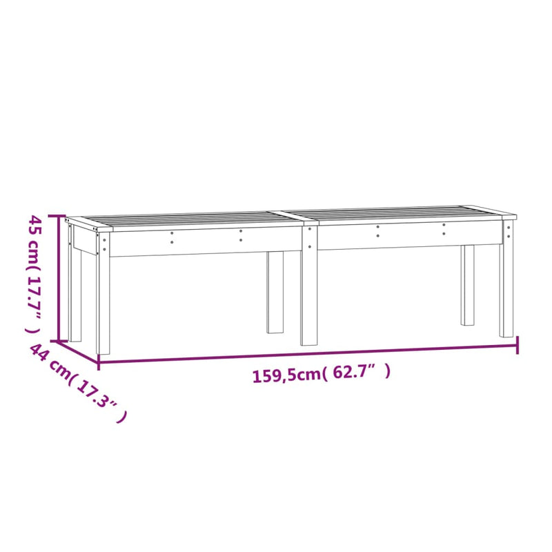 vidaXL 2 személyes fekete tömör fenyőfa kerti pad 159,5x44x45 cm