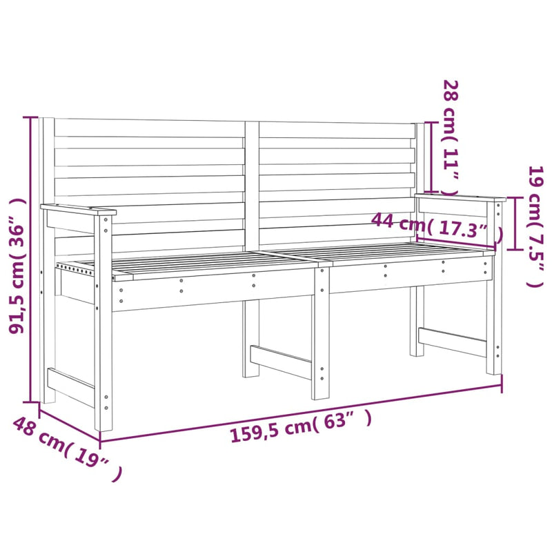 vidaXL fekete tömör fenyőfa kerti pad 159,5x48x91,5 cm