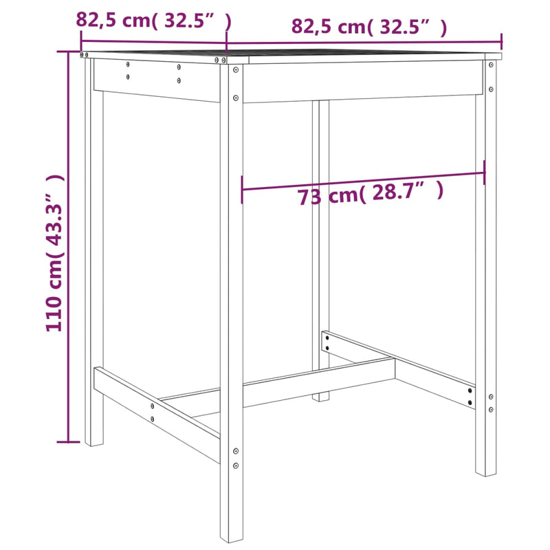 vidaXL mézbarna tömör fenyőfa kerti asztal 82,5 x 82,5 x 110 cm