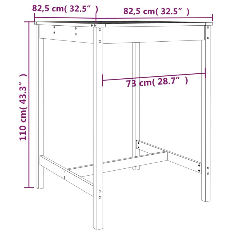 vidaXL fekete tömör fenyőfa kerti asztal 82,5x82,5x110 cm
