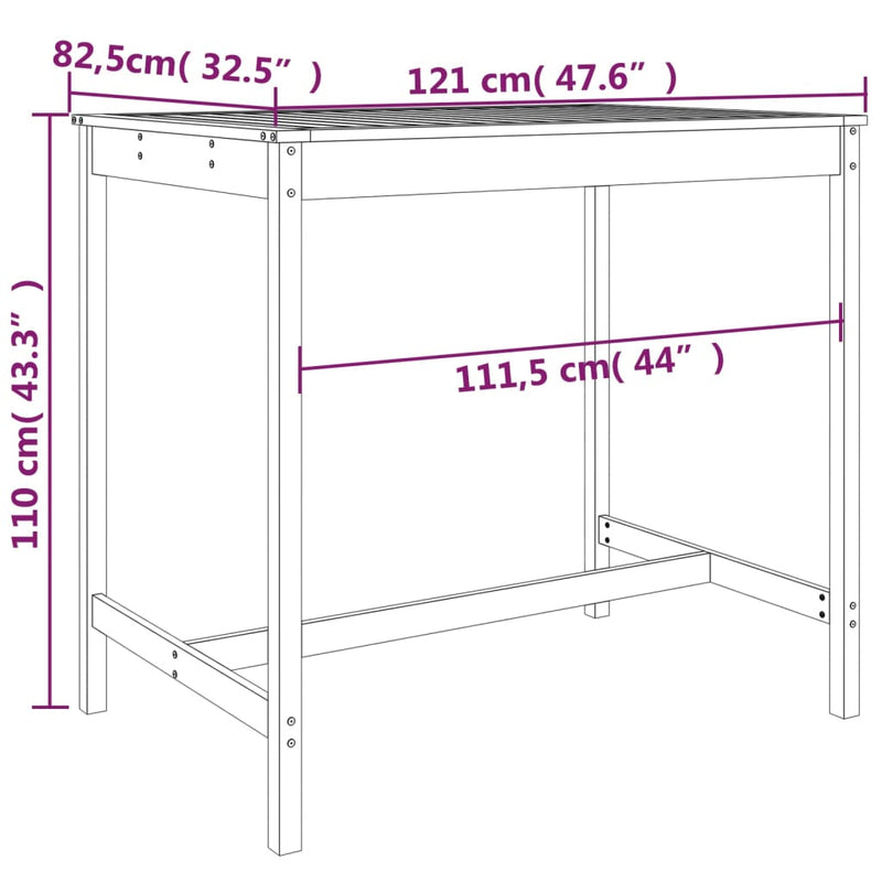 vidaXL mézbarna tömör fenyőfa kerti asztal 121x82,5x110 cm