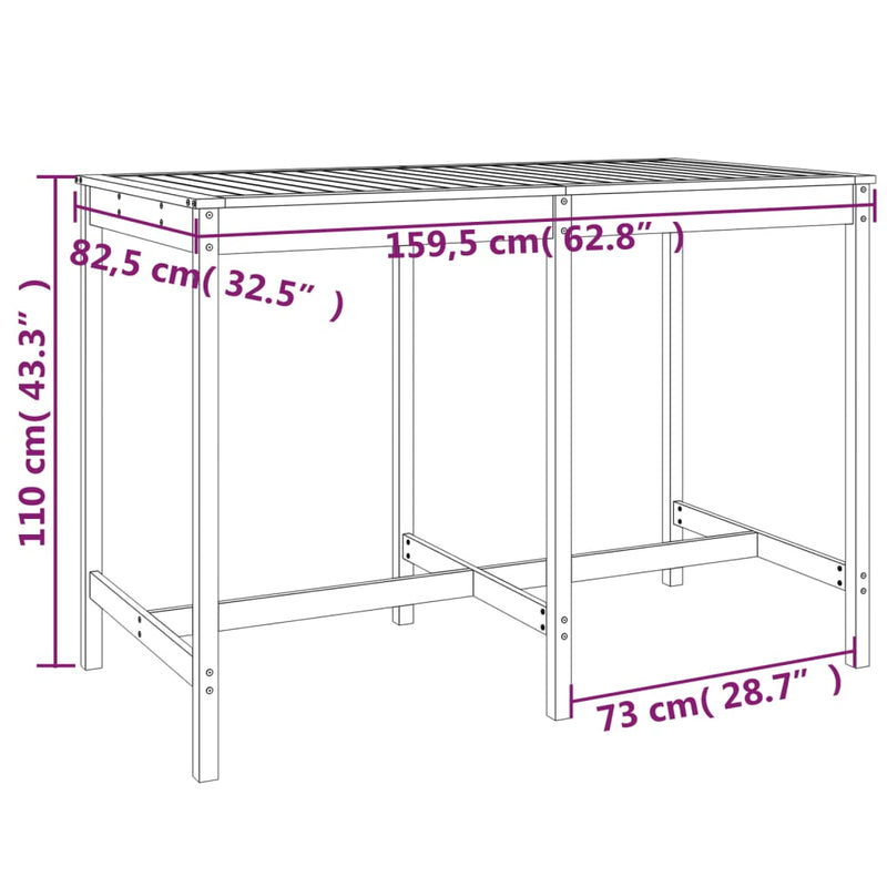 vidaXL fehér tömör fenyőfa kerti asztal 159,5 x 82,5 x 110 cm