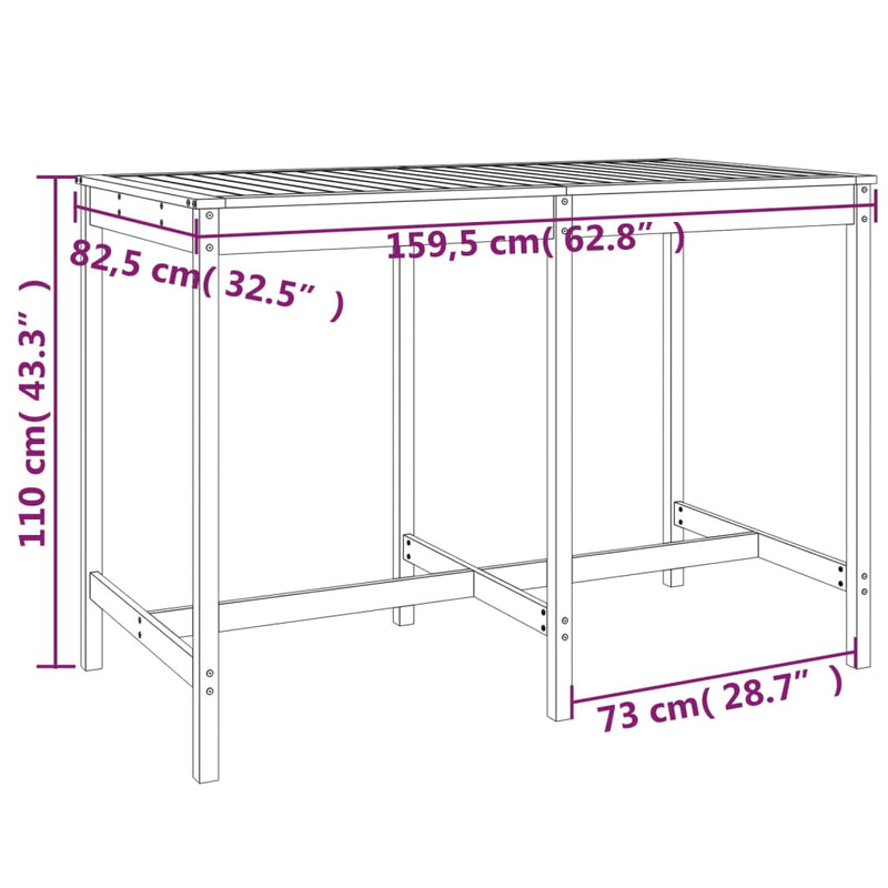 vidaXL mézbarna tömör fenyőfa kerti asztal 159,5 x 82,5 x 110 cm