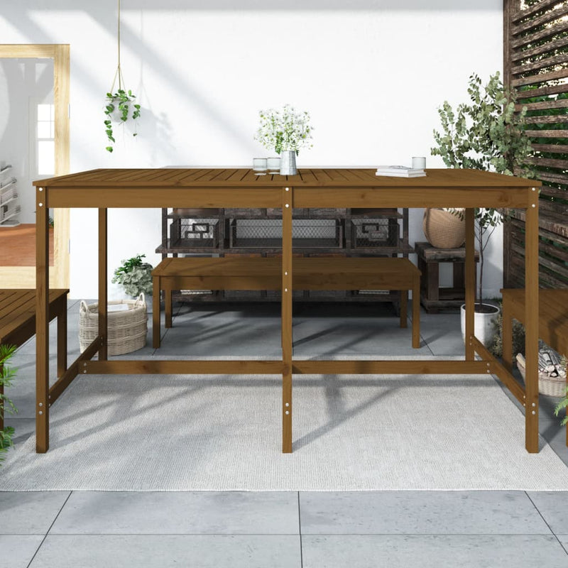 vidaXL mézbarna tömör fenyőfa kerti asztal 203,5x90x110 cm