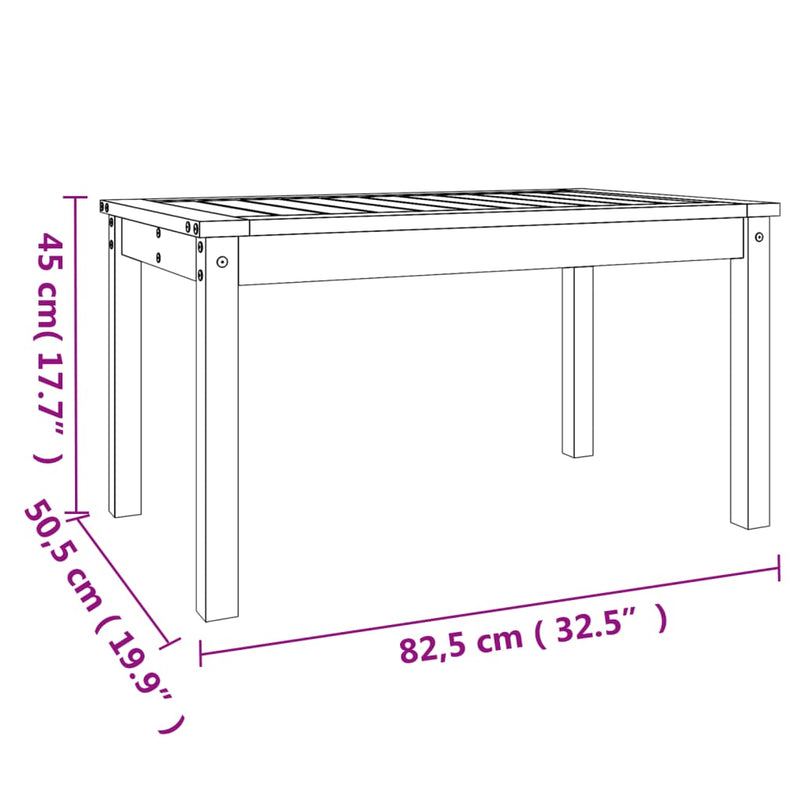 vidaXL fekete tömör fenyőfa kerti asztal 82,5 x 50,5 x 45 cm