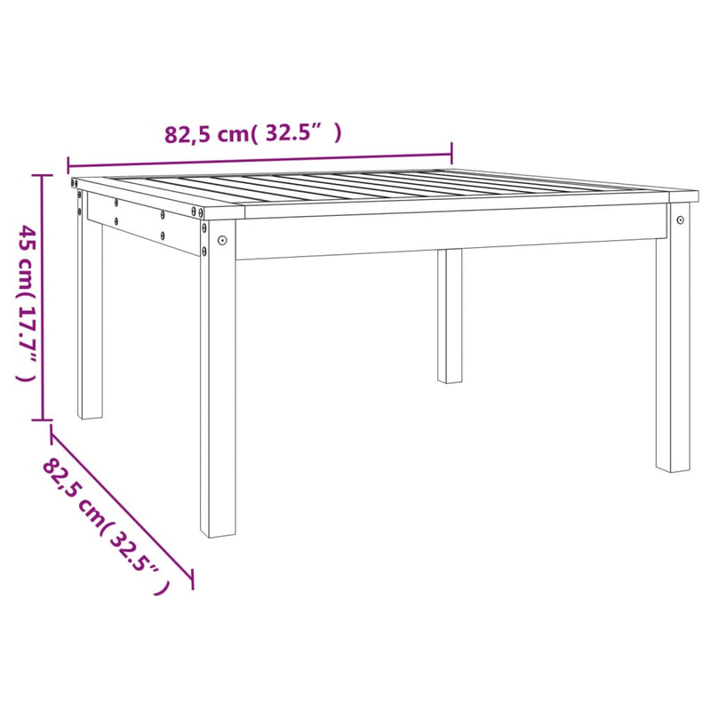 vidaXL tömör fenyőfa kerti asztal 82,5x82,5x45 cm