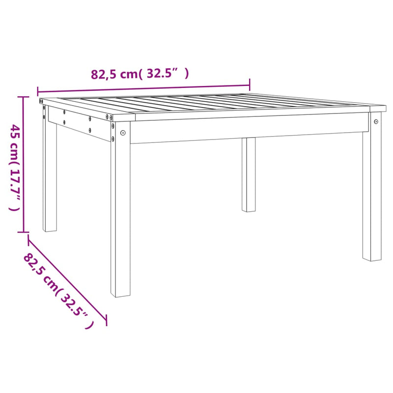 vidaXL fekete tömör fenyőfa kerti asztal 82,5 x 82,5 x 45 cm