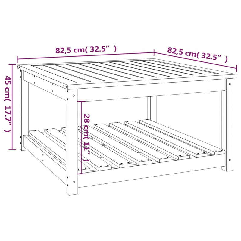 vidaXL tömör fenyőfa kerti asztal 82,5x82,5x45 cm