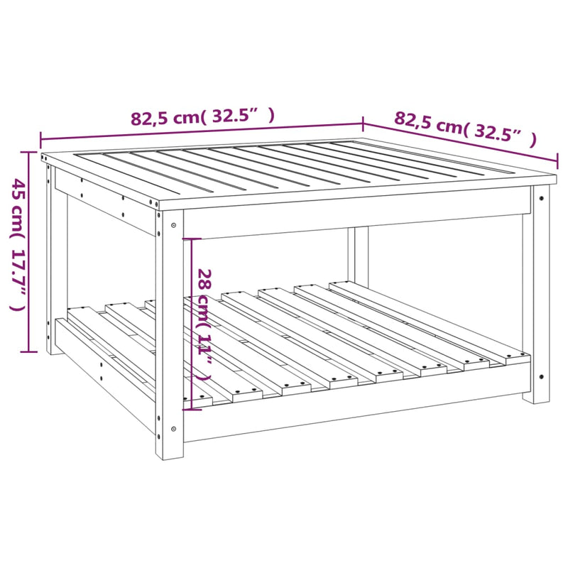 vidaXL fekete tömör fenyőfa kerti asztal 82,5 x 82,5 x 45 cm