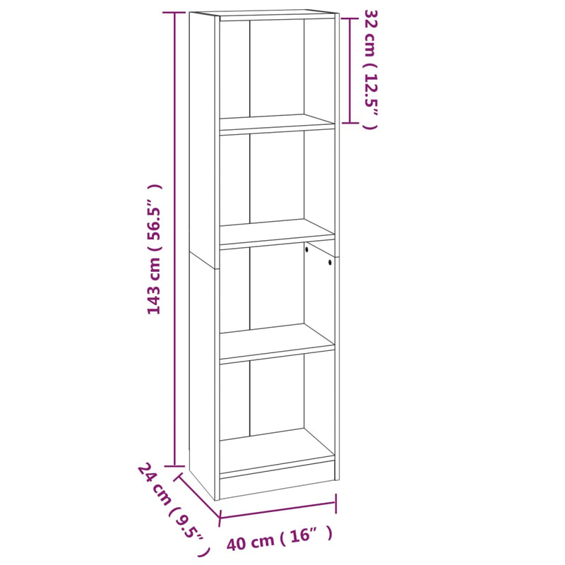 vidaXL 4 szintes barna tölgyszínű fa könyvszekrény 40 x 24 x 143 cm