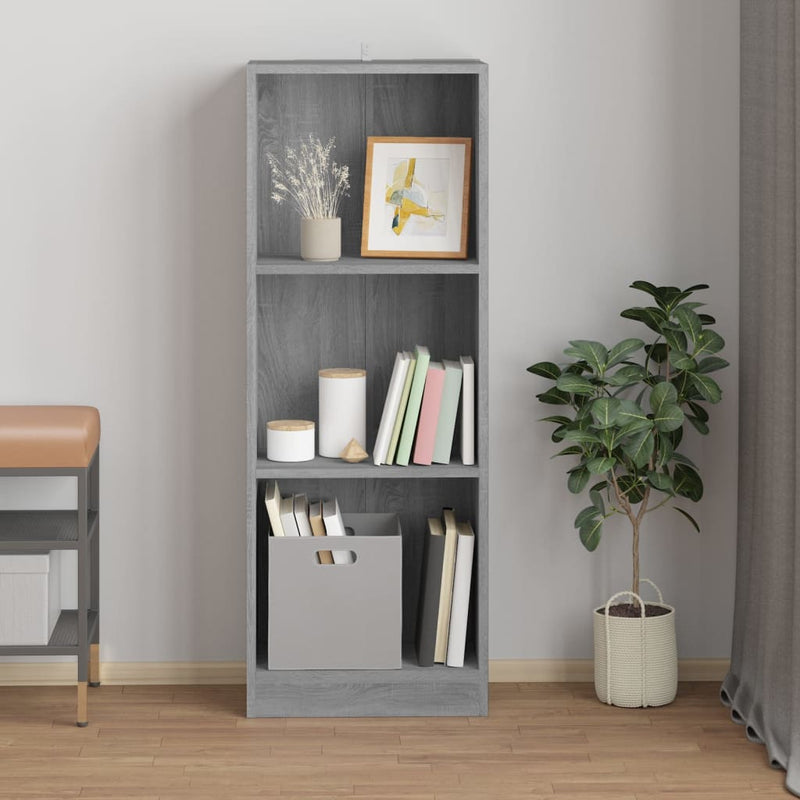 vidaXL 3 szintes szürke sonoma szerelt fa könyvszekrény 40x24x109 cm