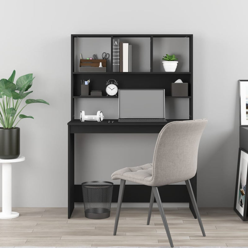 vidaXL fekete szerelt fa íróasztal polcokkal 102 x 45 x 148 cm