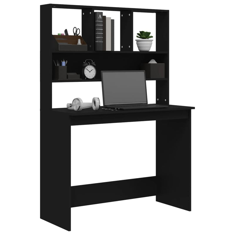 vidaXL fekete szerelt fa íróasztal polcokkal 102 x 45 x 148 cm