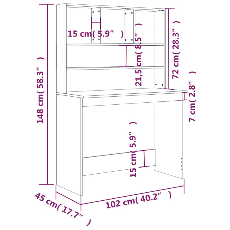 vidaXL fekete szerelt fa íróasztal polcokkal 102 x 45 x 148 cm