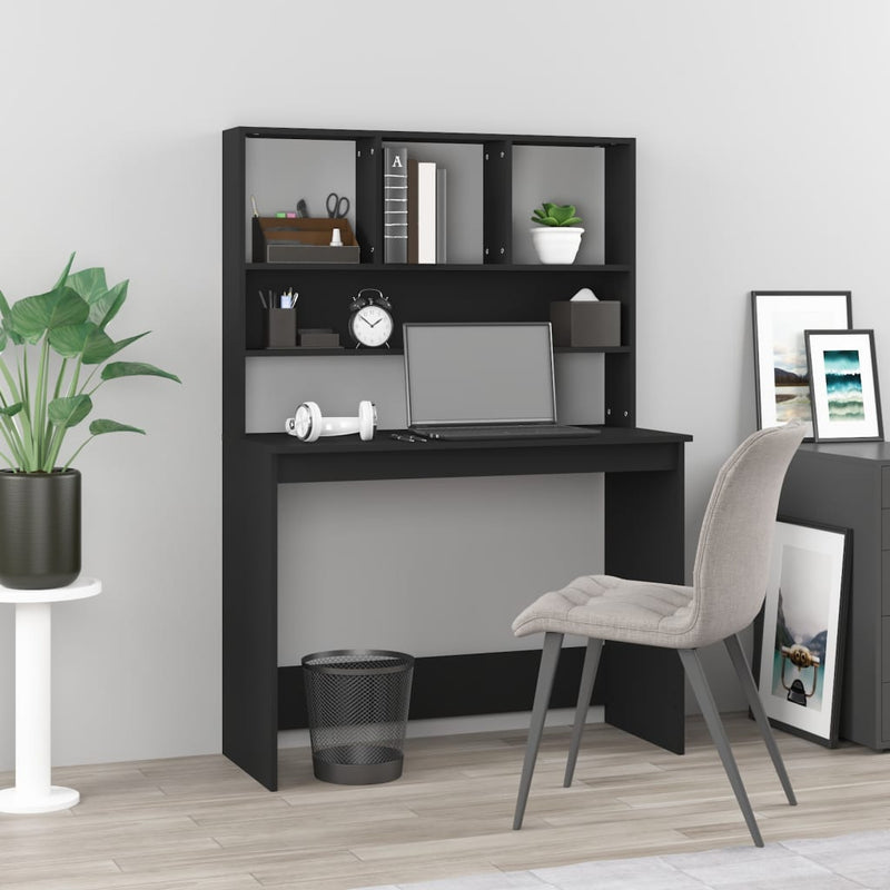 vidaXL fekete szerelt fa íróasztal polcokkal 102 x 45 x 148 cm