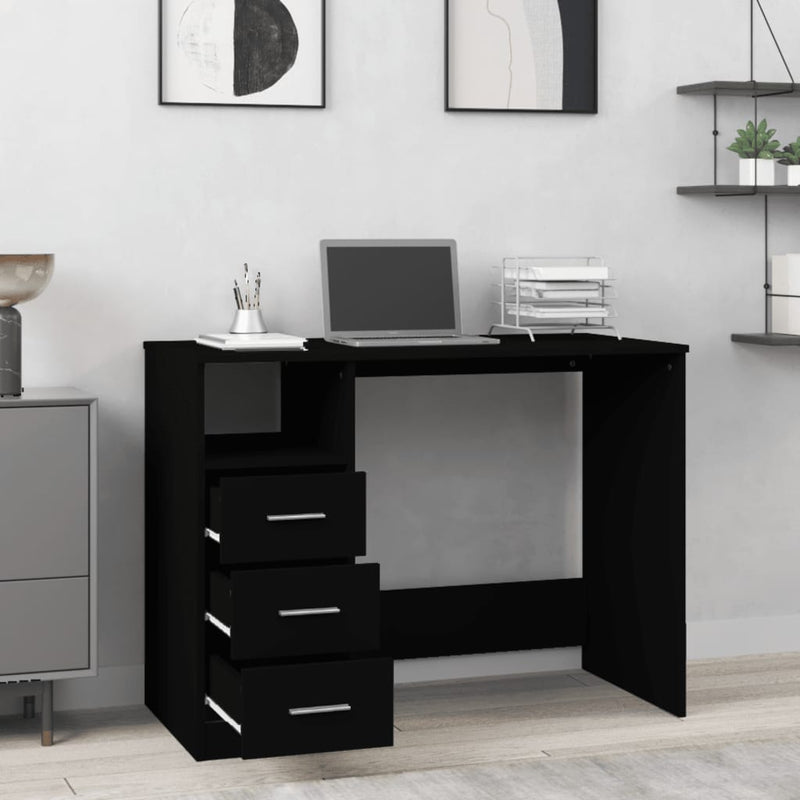 vidaXL fekete szerelt fa íróasztal fiókokkal 102 x 50 x 76 cm