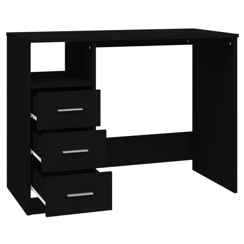 vidaXL fekete szerelt fa íróasztal fiókokkal 102 x 50 x 76 cm