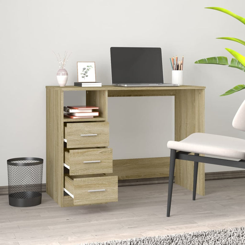 vidaXL sonoma tölgy színű szerelt fa íróasztal fiókokkal 102x50x76 cm