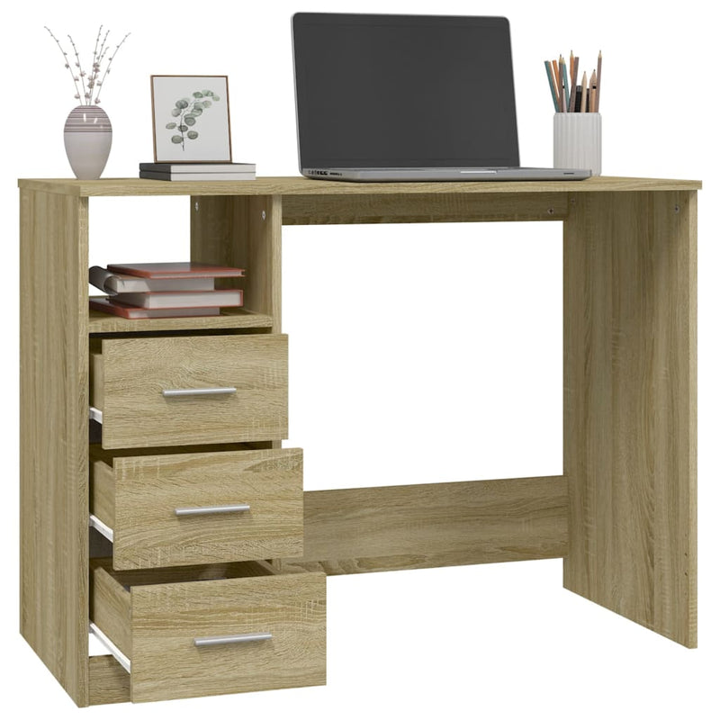 vidaXL sonoma tölgy színű szerelt fa íróasztal fiókokkal 102x50x76 cm