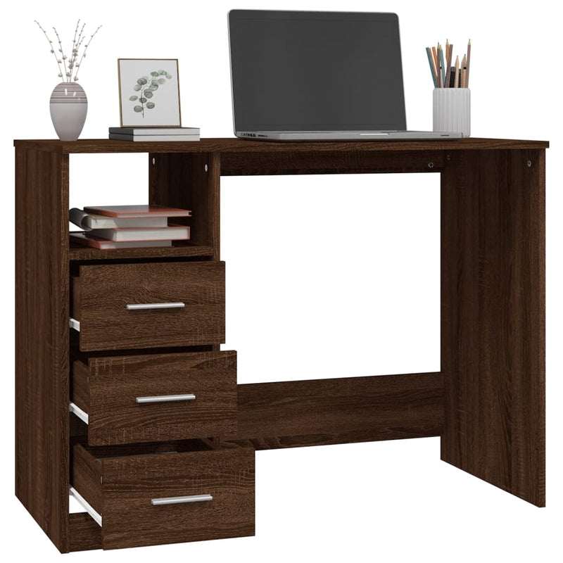 vidaXL barna tölgy színű szerelt fa íróasztal fiókokkal 102x50x76 cm
