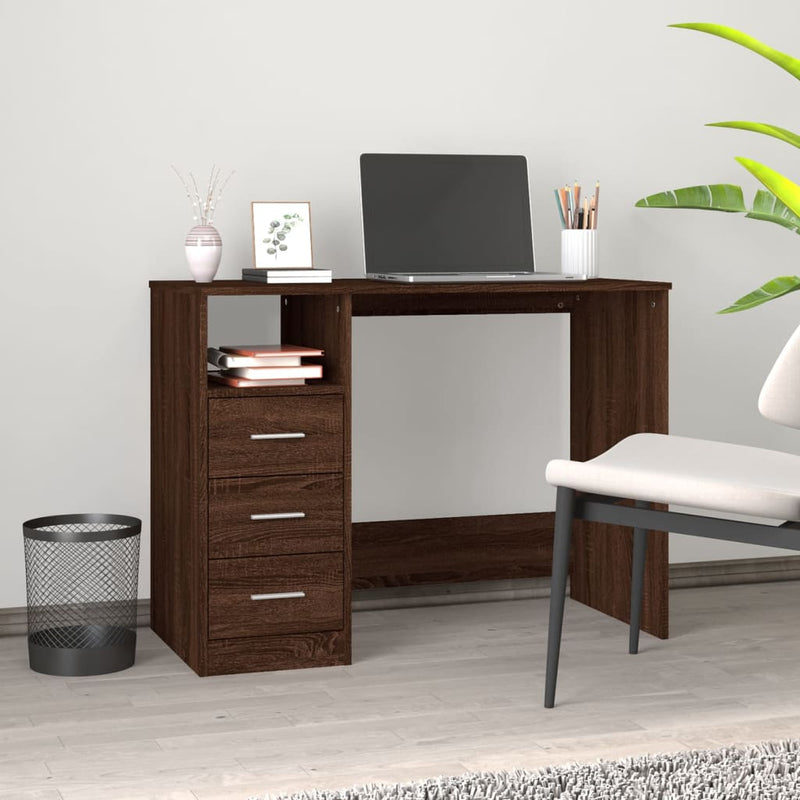 vidaXL barna tölgy színű szerelt fa íróasztal fiókokkal 102x50x76 cm