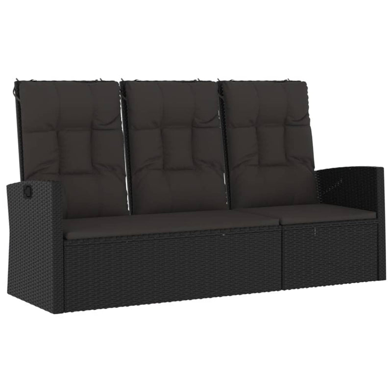 vidaXL fekete polyrattan dönthető kerti pad párnával 173 cm